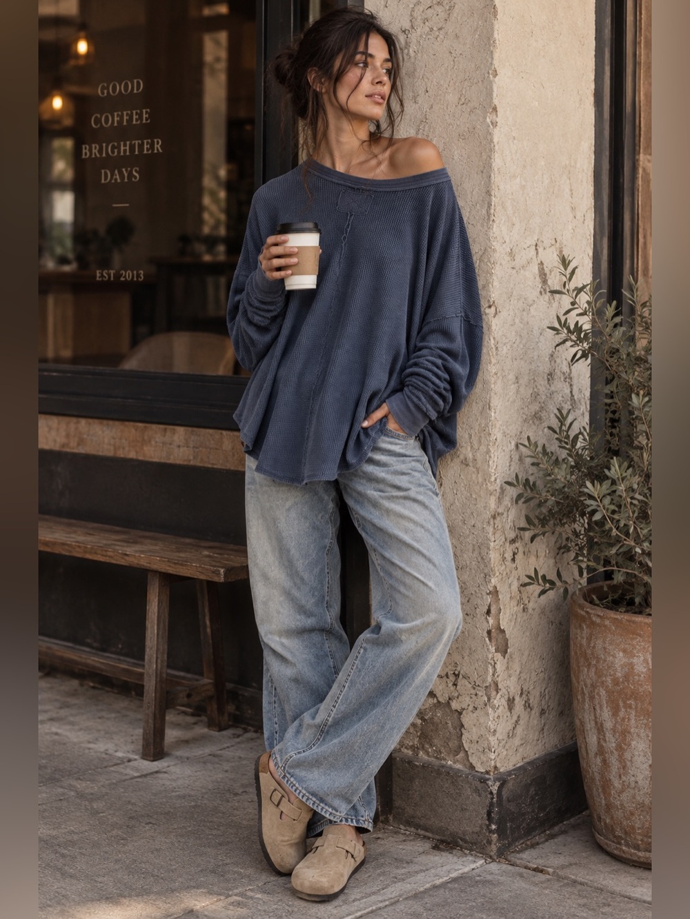 Free People We The Free Microphone Drop Thermal Blue Oversized M - Picture 4 of 16